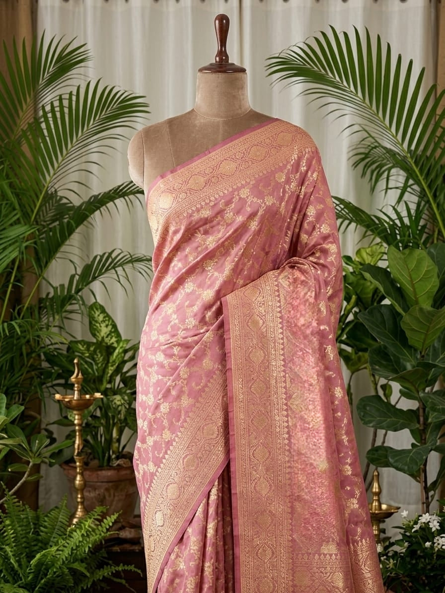 Mauve-Pink Pure Katan Handloom Banarasi Saree