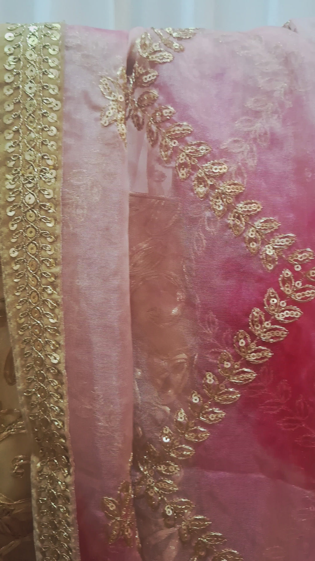 Shades of pink soft organza with gold ready to wear saree