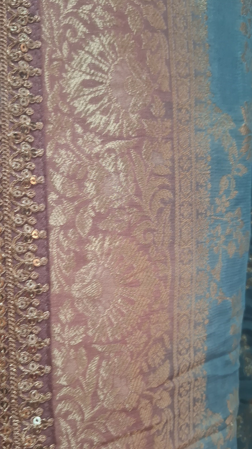 Blue and Mauve Pure Khaddi Georgette Banarasi Saree