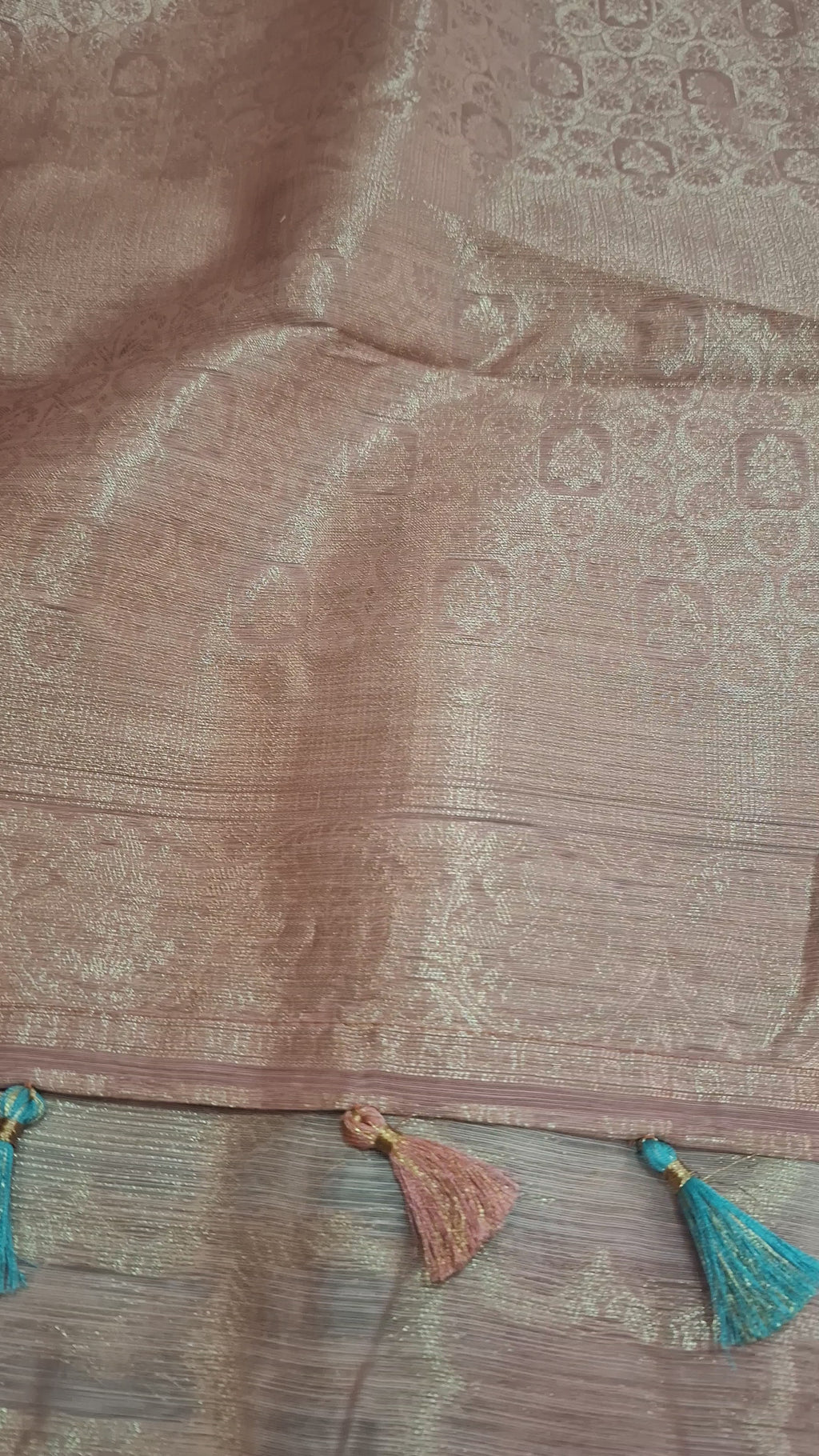 Peach blue Kora Tissue Banarasi Silk saree