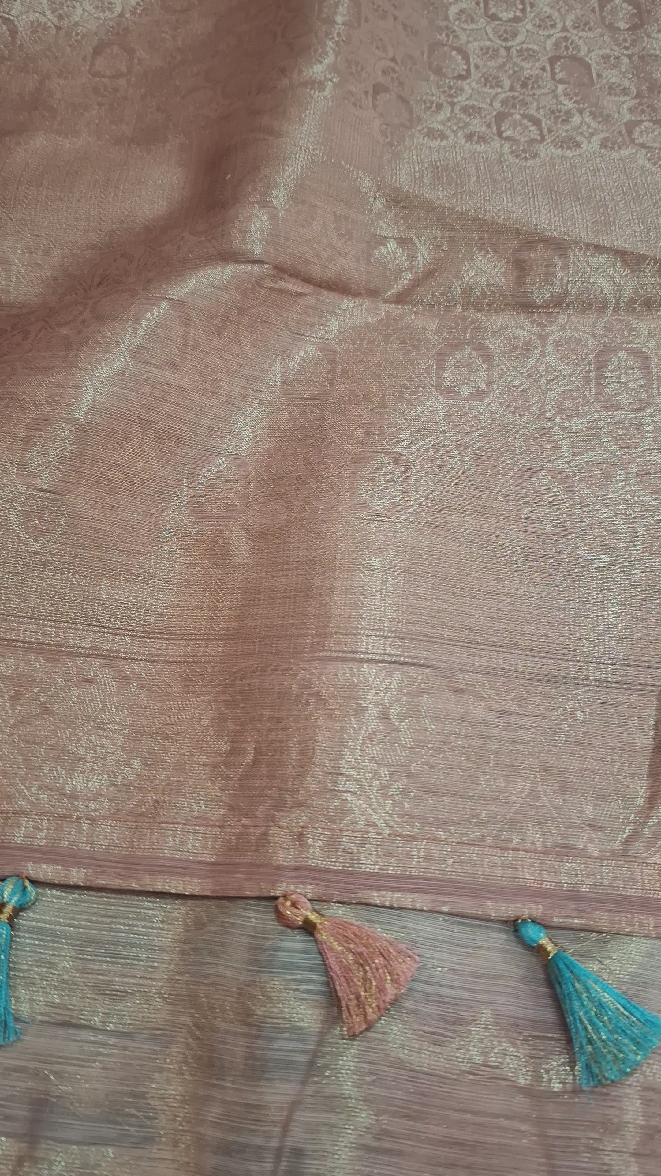 Peach blue Kora Tissue Banarasi Silk saree