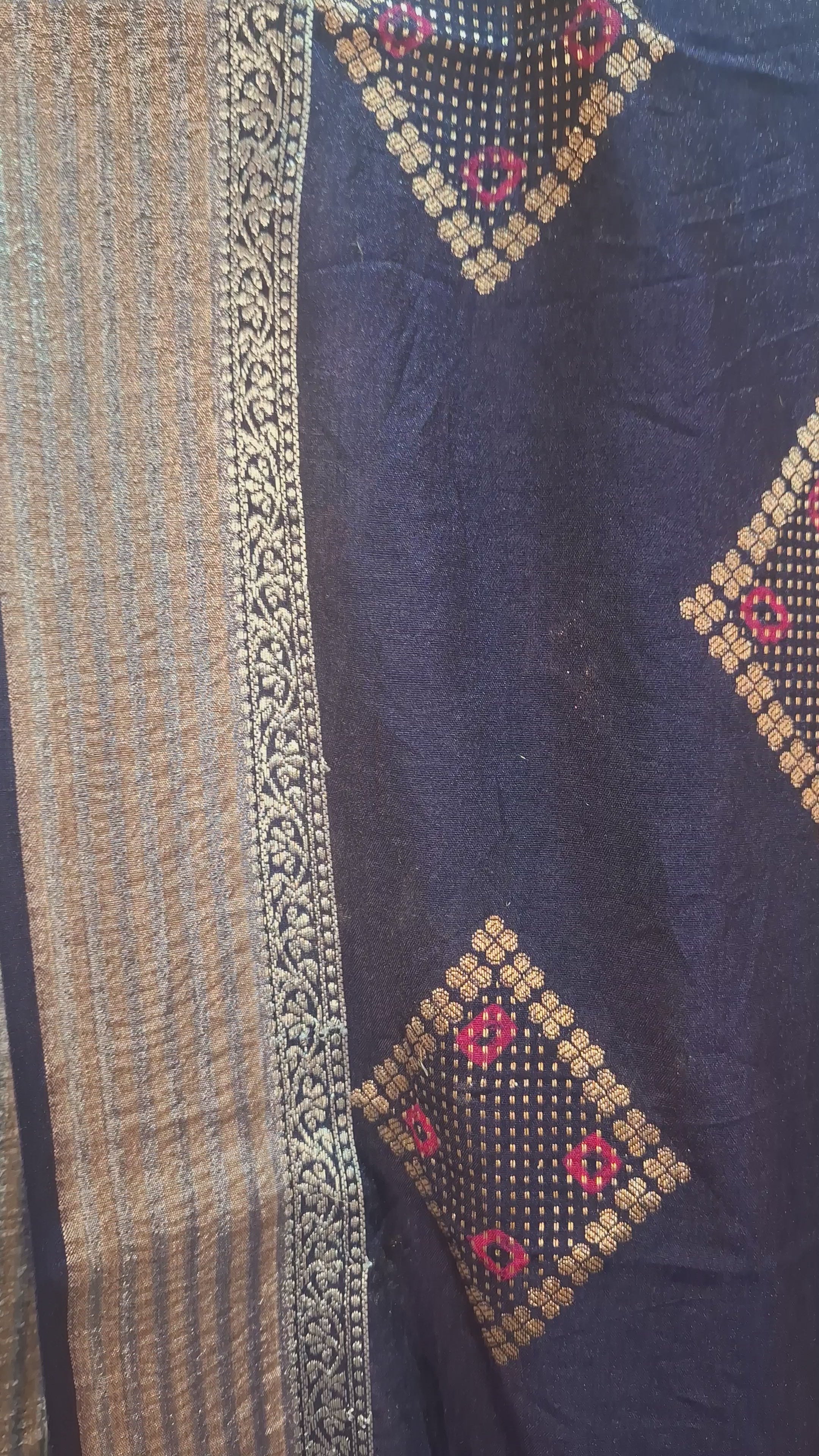 Navy blue silver zari bandhni design Banarasi silk saree