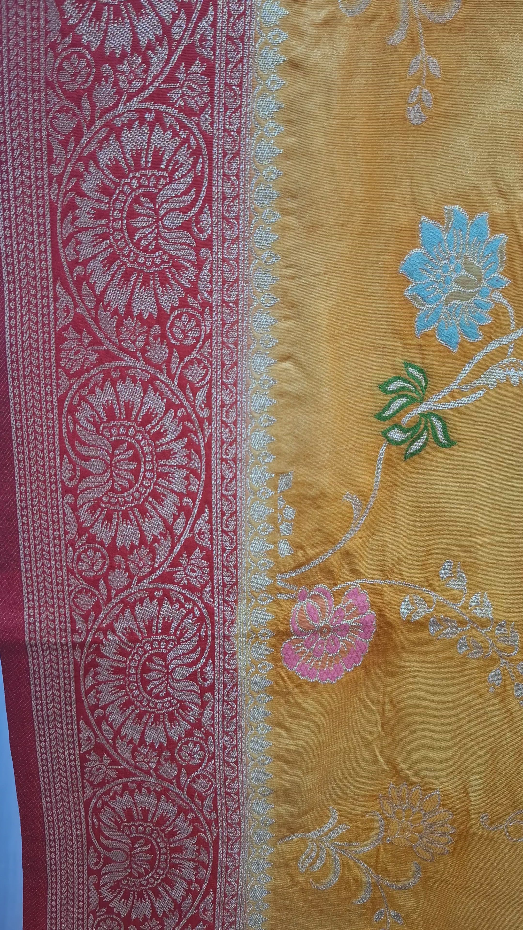 Mustard yellow Banarasi Silk Saree