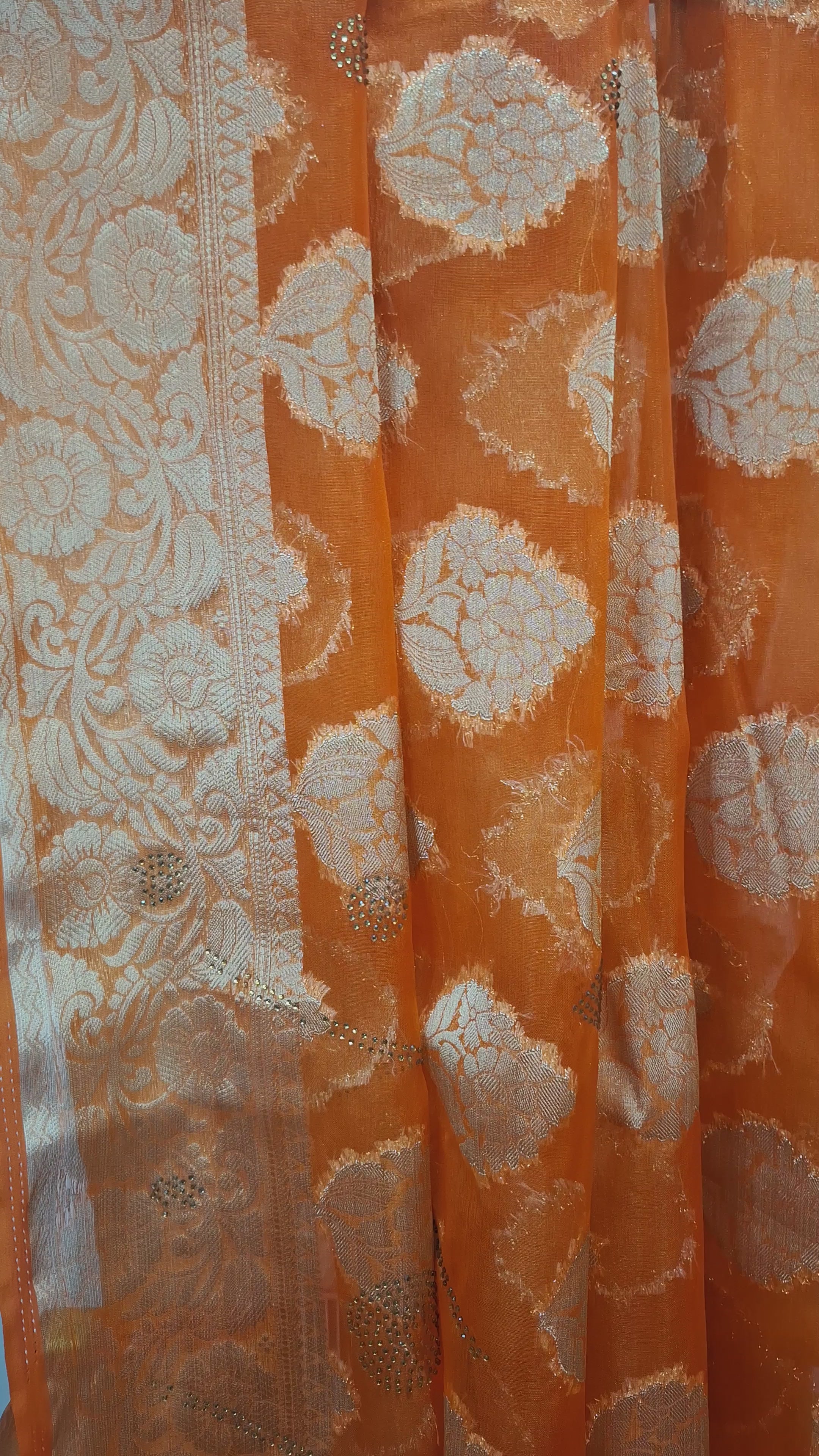 Orange Kora Banarasi Silk Saree