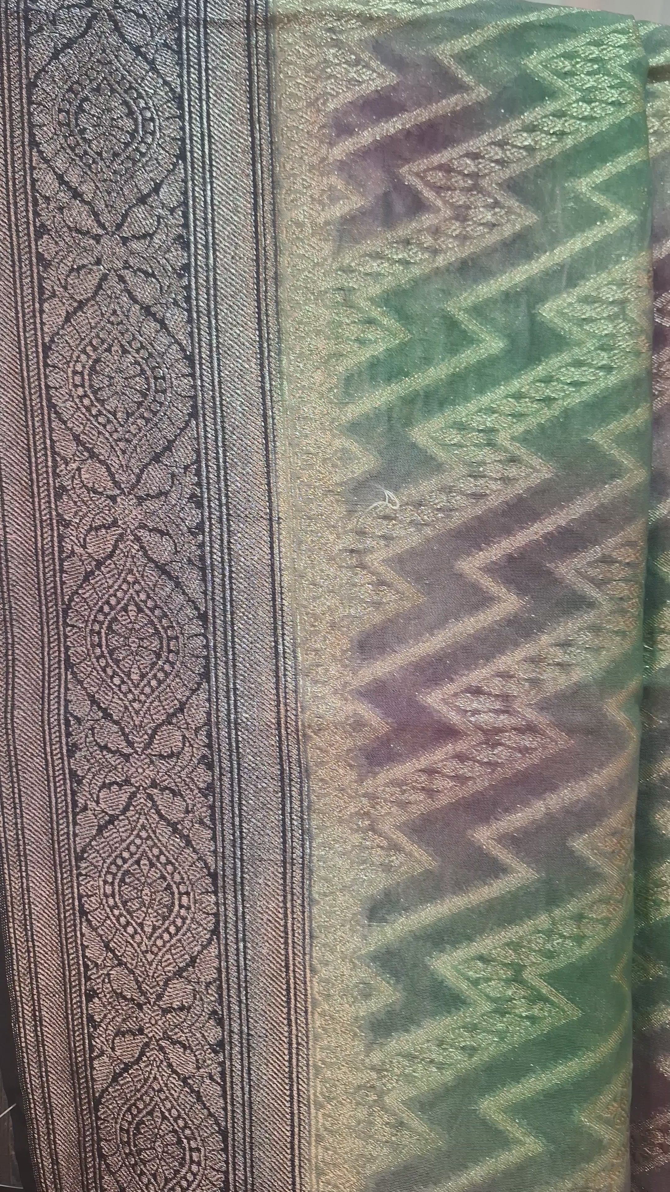 Shades of Green Kora Tissue silk jacquard weaving Banarasi saree