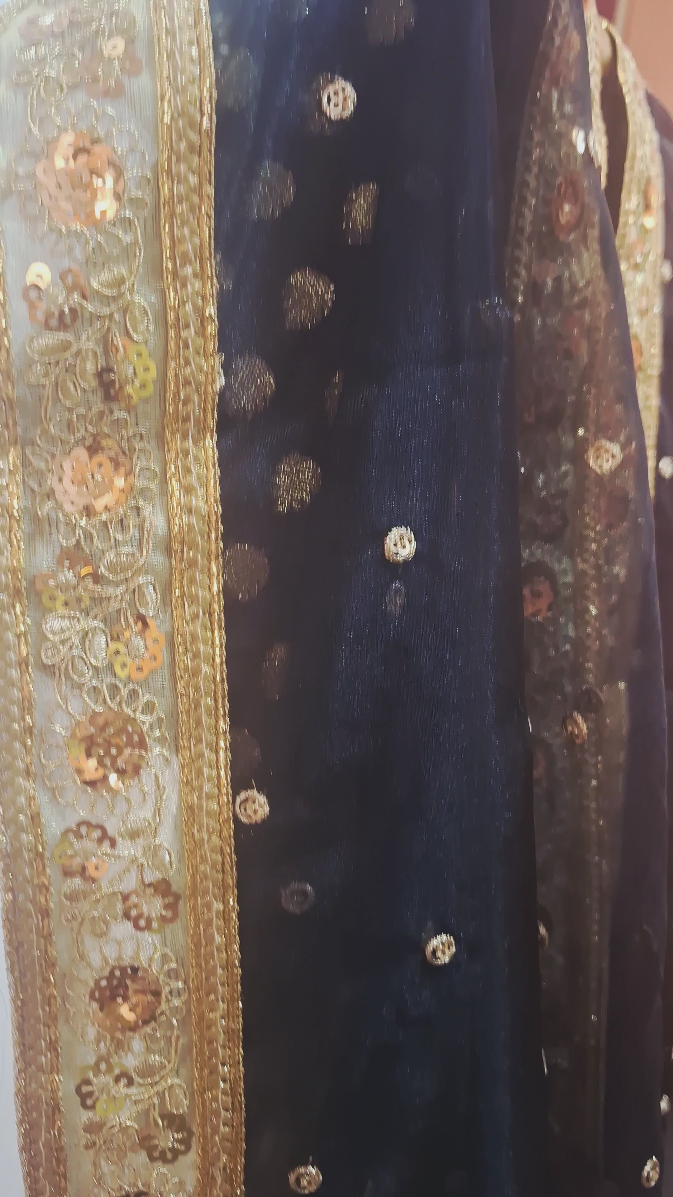 Black soft organza with golden booti ready to wear saree