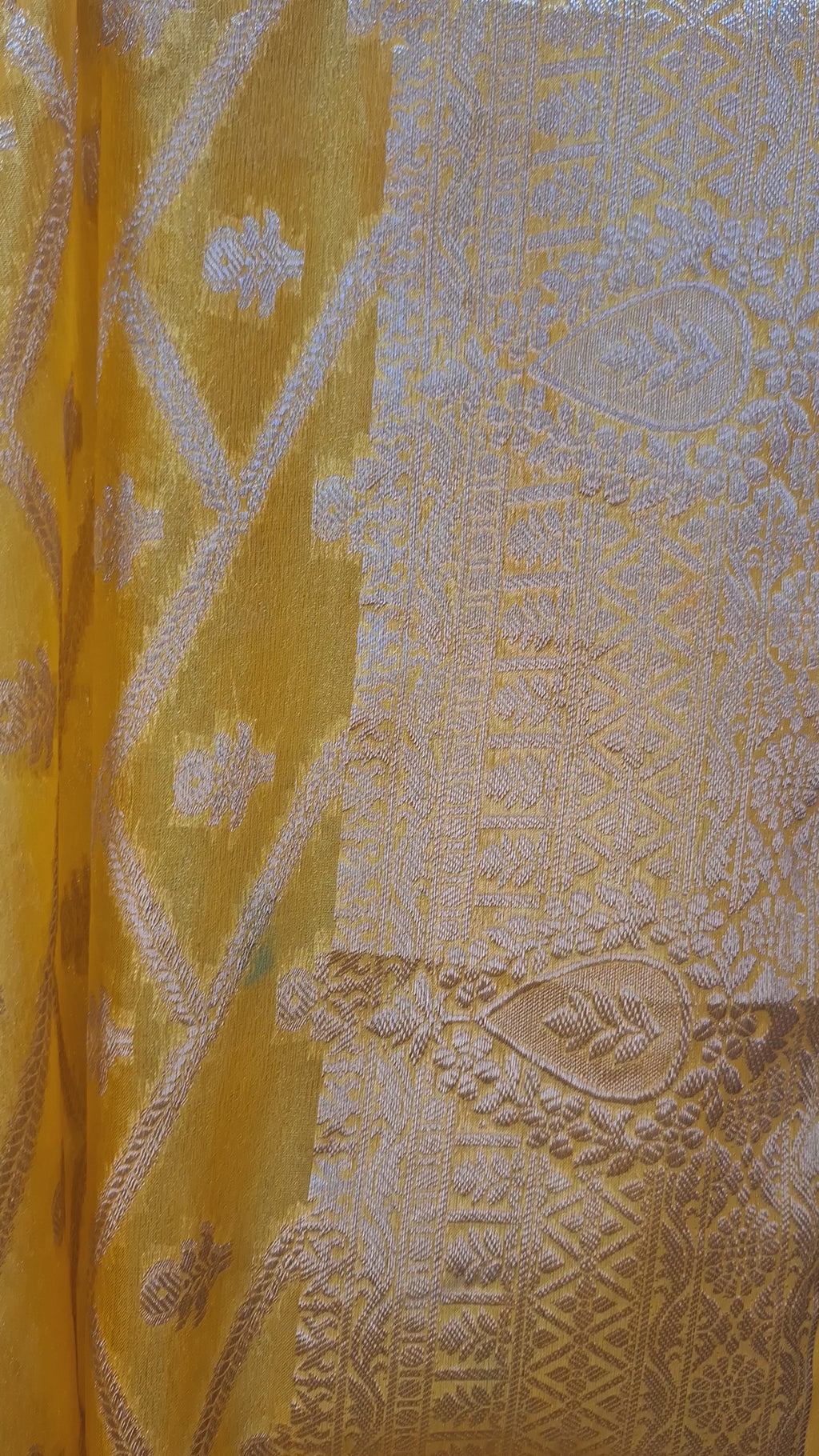 Yellow Kora Silk Banarasi Saree