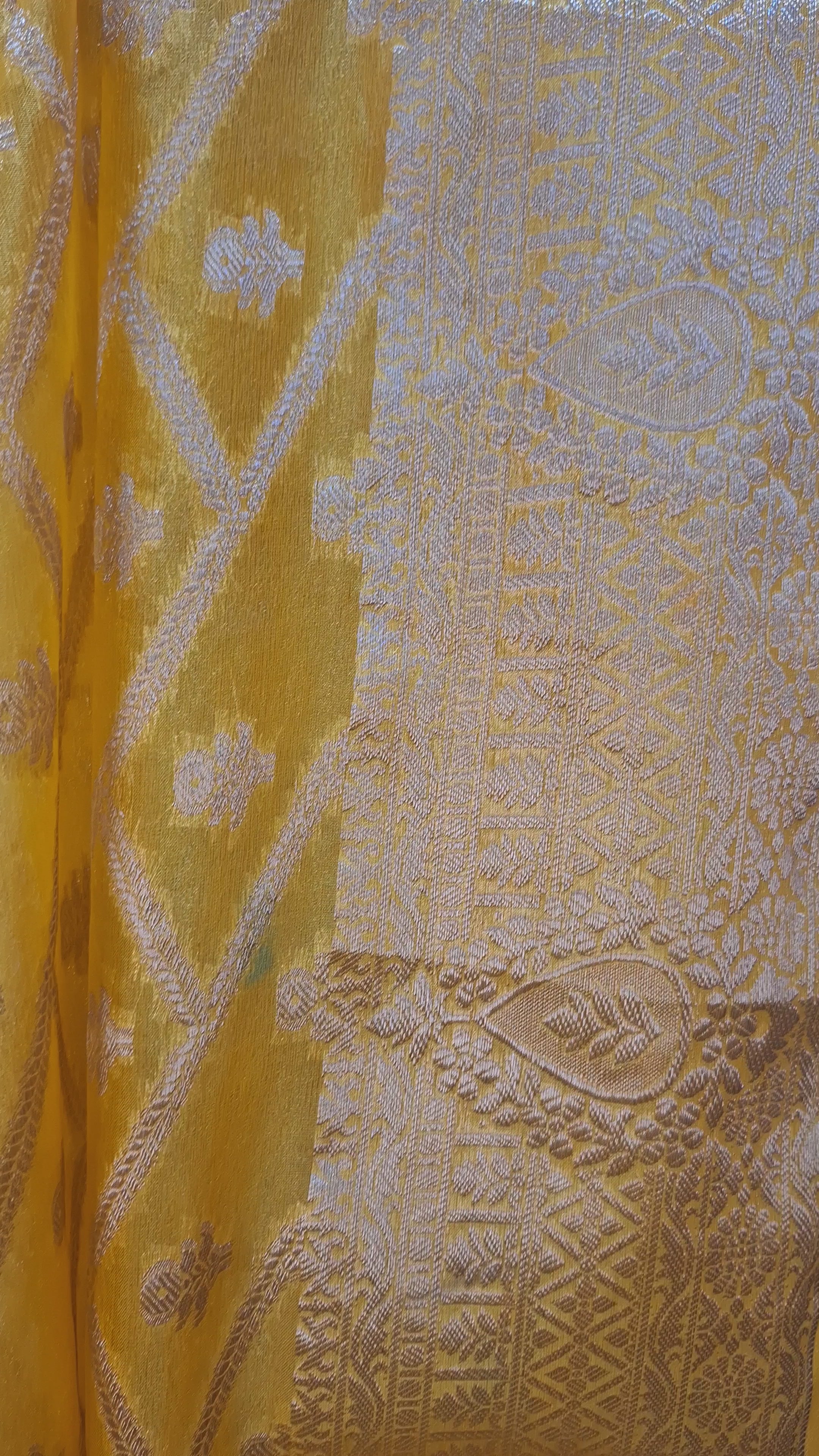 Yellow Kora Silk Banarasi Saree
