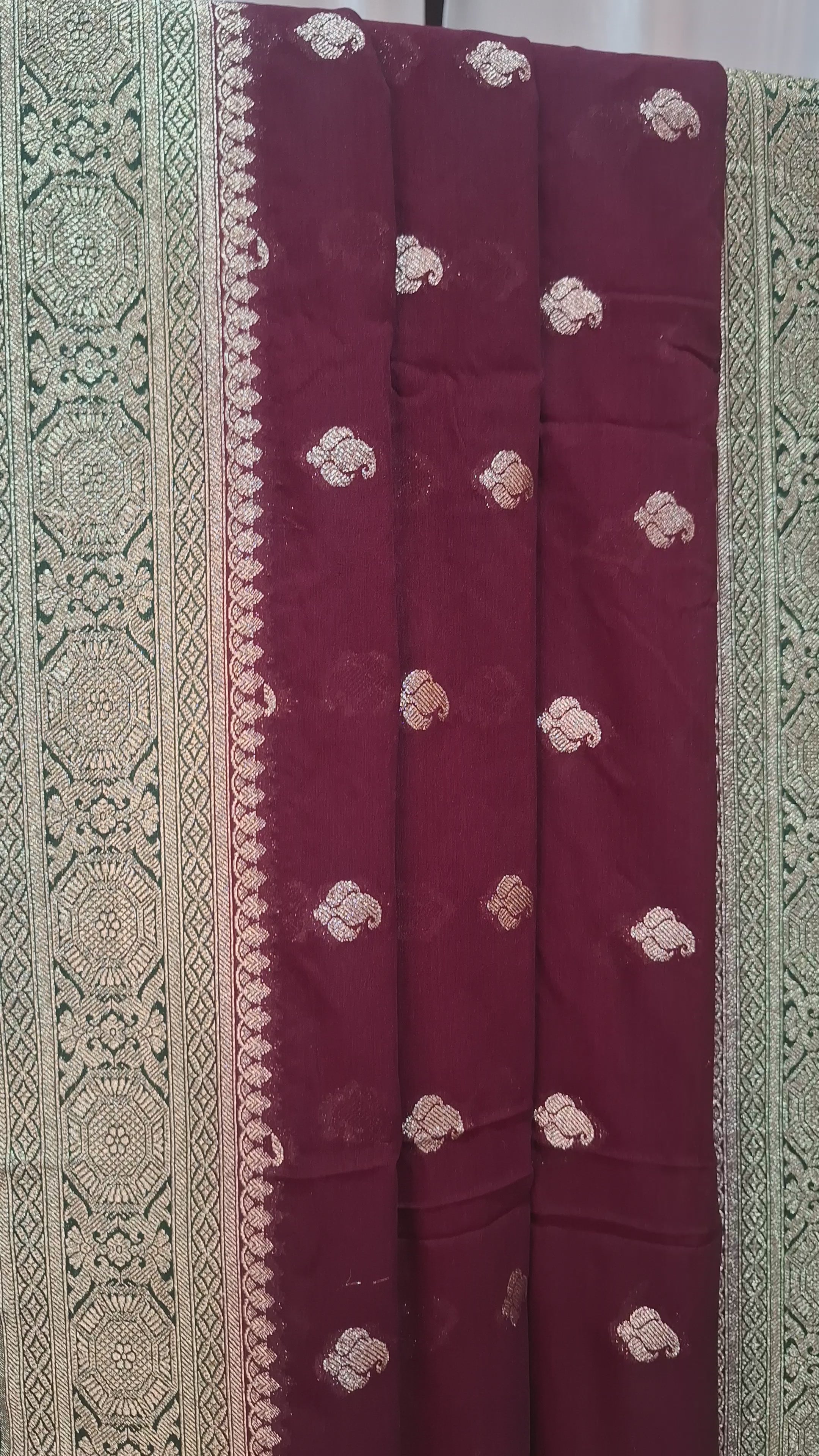 Wine-green Khaddi Georgette banarasi saree