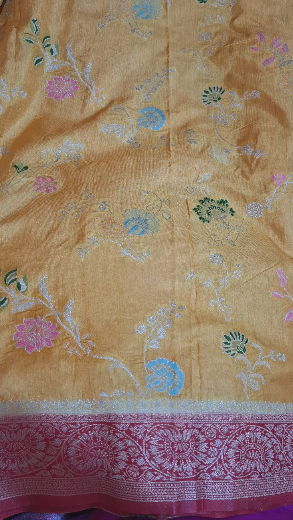 Mustard yellow Banarasi Silk Saree