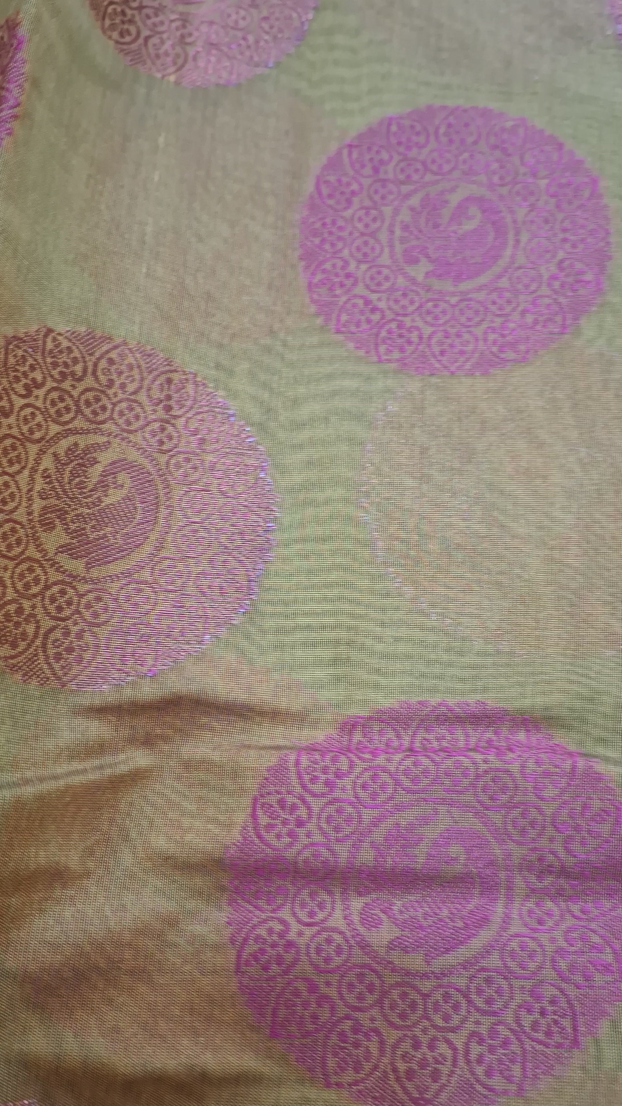 Olive yellow Gola Buta cotton silk Banarasi saree